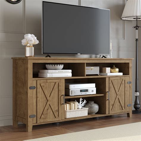 Dextrus Farmhouse TV Stand for 65 Inch, Rustic Barn Door Entertainment Center, Brown - Walmart.com