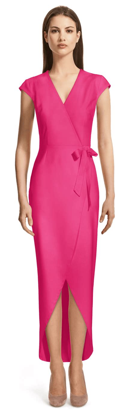 Fuchsia V Neck Wrap Long Dress Sumissura