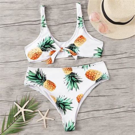 Set De Bikini Top Con Nudo Con Estampado De Piña Con Bragas grande from