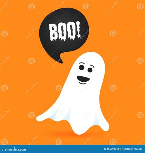 Flying Halloween Funny Spooky Ghost Character Say BOO Stock Vector ...