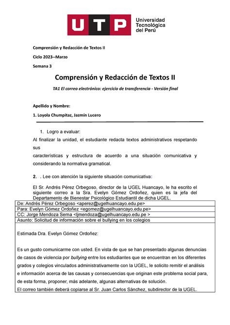 Comprensi N Y Redacci N De Textos Ii Ta Version Final Comprensi N