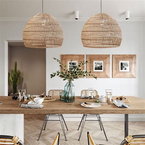 Natural Basket Rattan Woven Pendant Light Boho Design Hanging Lamp