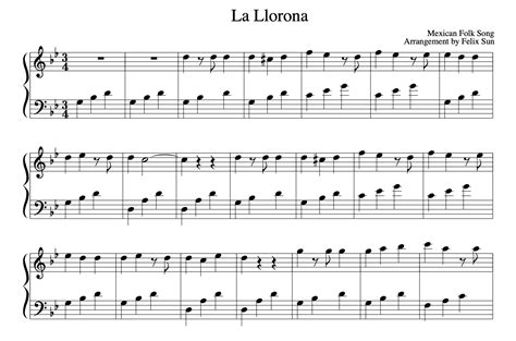 La Llorona Beautiful Mexican Folk Song Piano Sheet Music Easy