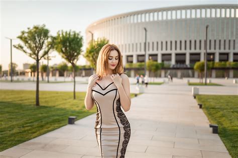 Wallpaper Blonde Dress Red Lipstick Women Outdoors Portrait