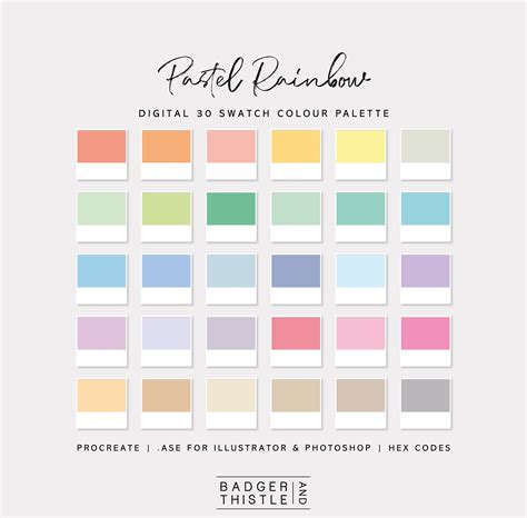 Pastel Rainbow Digital Colour Palette Swatches Download Procreate Photoshop And Illustrator