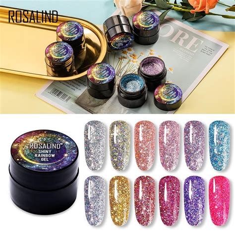 Jual Rosalind Rainbow Glitter Shiny Gel Nail Polish Uv Di Jar