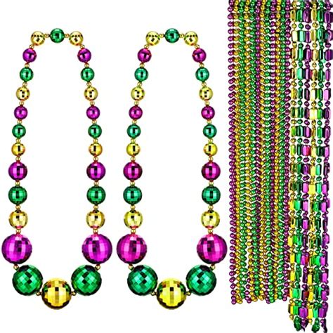 32 Pieces Mardi Gras Beads Necklaces Jumbo Ball Bead Necklaces Metallic ...