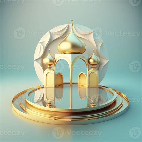 Realistic D Modern Islamic Background Of Futuristic Mosque With Podium