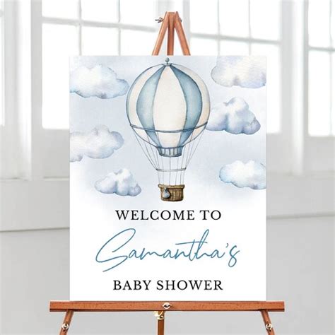 Editable Teddy Bear Hot Air Balloon Baby Shower Welcome Sign Etsy UK