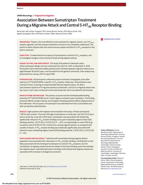 Pdf Association Between Sumatriptan Treatment During A Migraine Attack And Central 5 Ht 1b