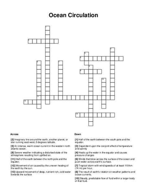 Ocean Circulation Crossword Puzzle