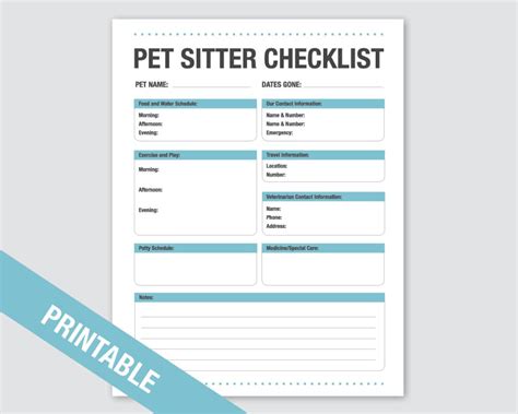 Pet Sitter Checklist Printable Pets Dog Cat Checklist Printable