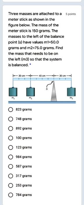 Solved Three Masses Are Attached To A Point On A Meter Stick As Shown