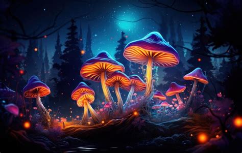 Premium Photo | Some mushrooms in the dark forest