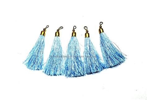 2 Tassels Light Blue Tassels With Gold Toned Brass Cap Etsy