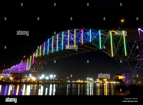 LED Lights On The Corpus Christi Harbor Bridge Located In Corpus