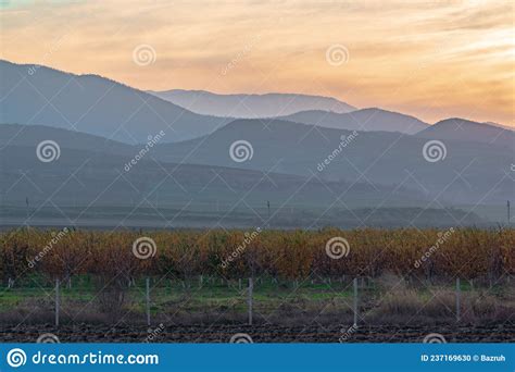 Silhouettes Of Mountains In The Sunset Haze Stock Photo Image Of Dawn