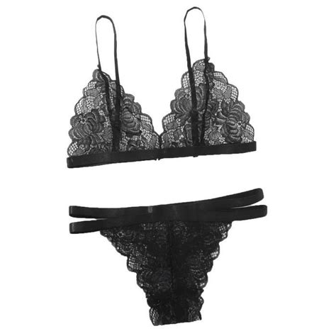 Costume de sous vêtements de gaze de dentelle noire de lingerie sexy de mode élégante de femmes