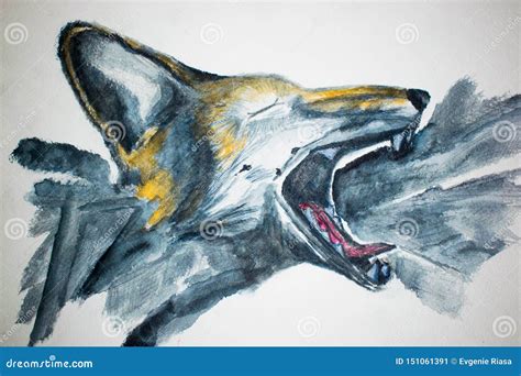 Figure Screaming Forest Watercolor Illustration Of The Evil Fox Stock