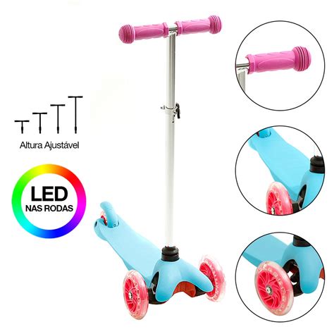 Brinquedo Infantil Patinete 3 Rodas Masculino Led Azul Bbr Toys