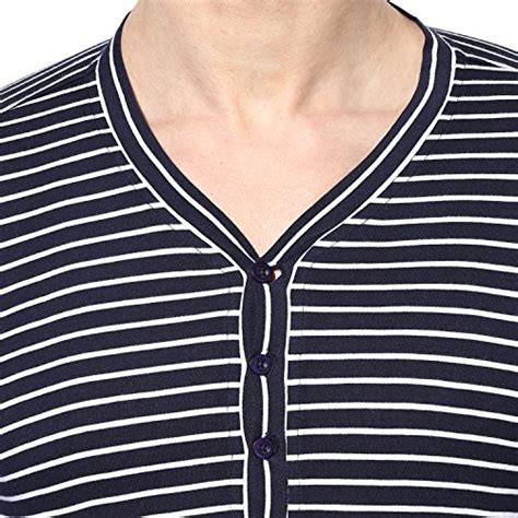 Buy Hypernation Blue And White Stripe Henley Neck Cotton T Shirt Men