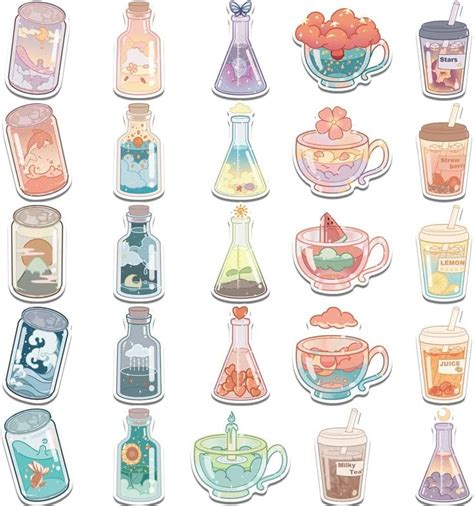 Cute Drink Bottle Stickers for Water Bottles, 50 Pack Waterproof Vinyl ...