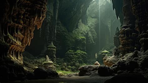 Premium Photo | A photo of a karst terrain with underground caves dimly lit