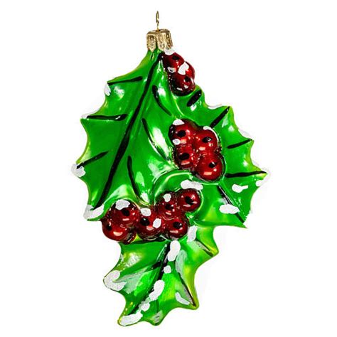 Holly leaves Christmas tree blown glass ornament 10 cm | online sales ...