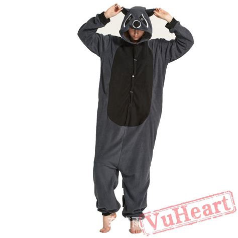 Adult Gray Raccoons Onesie Pajamas Costumes For Women And Men