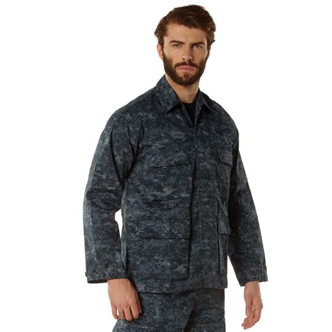 Mens Midnight Blue Digital Camouflage Military Bdu Shirt Uniform Coat