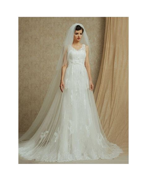 Lace Empire Waist Long Tulle Wedding Dress With Train Bs081 298 9