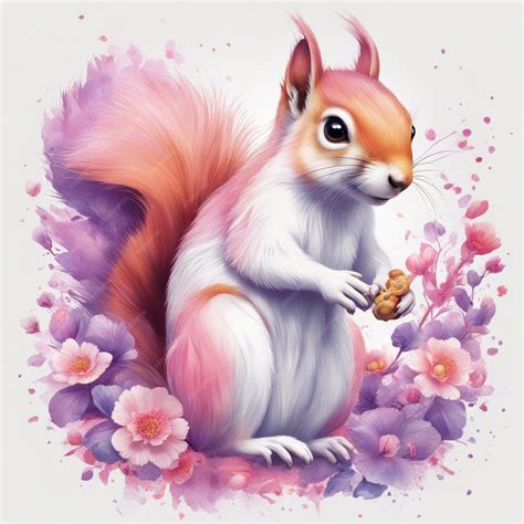 Premium Photo Fantasy Flowers Splash With Cute Squirrel T Shirt Design Art