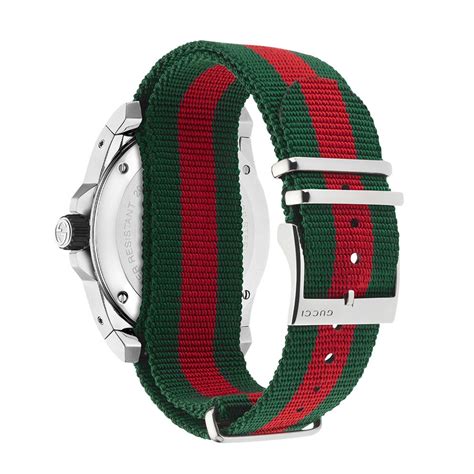 Gucci Dive Stainless Steel Green And Red Striped Nylon Watch