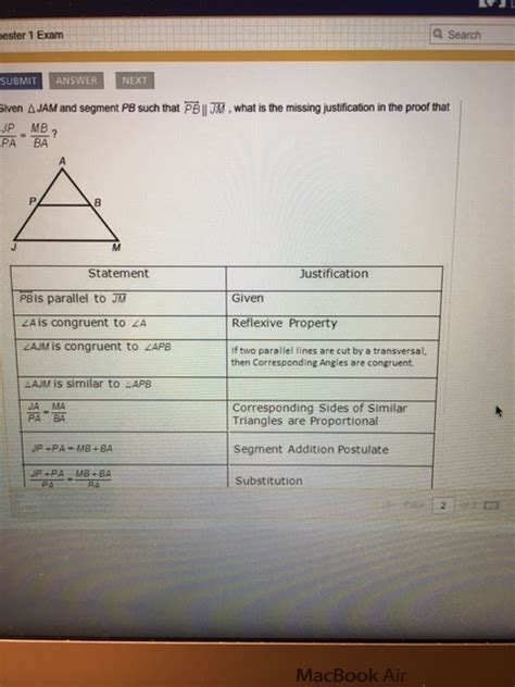 Solved What Is The Missing Justification In The Proof A B C Or D