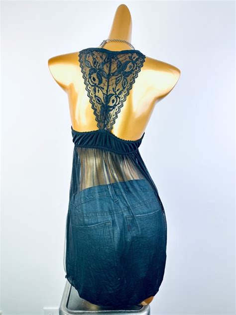 90s Goth Lingerie Babydoll Nightie Slip Dress Sheer S Gem