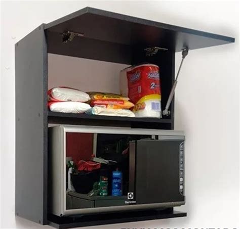 Suporte Para Microondas C Bascula Preto Forno Mdf Suspenso