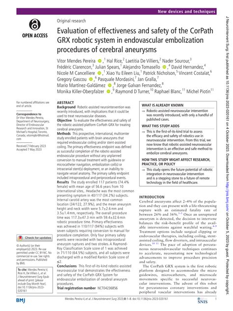 PDF Evaluation Of Effectiveness And Safety Of The CorPath GRX Robotic