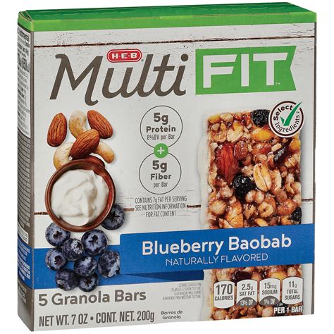 H E B Select Ingredients Multi Fit Blueberry Baobab Granola Bars Shop Granola And Snack Bars At