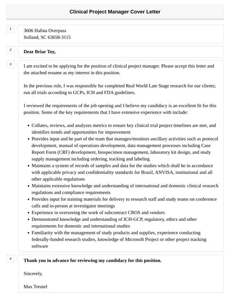 Clinical Project Manager Cover Letter Velvet Jobs