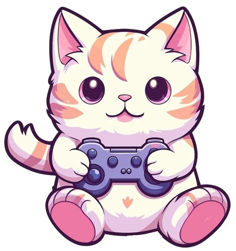 Um Gato Jogando Jogo Adesivo Kawaii Vetor Premium