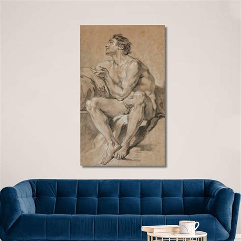 Academy Of Seated Nude Man Representing Mars François Boucher ภาพพมพบนผาใบแคนวาส