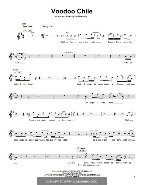 Voodoo Chile by J. Hendrix - sheet music on MusicaNeo