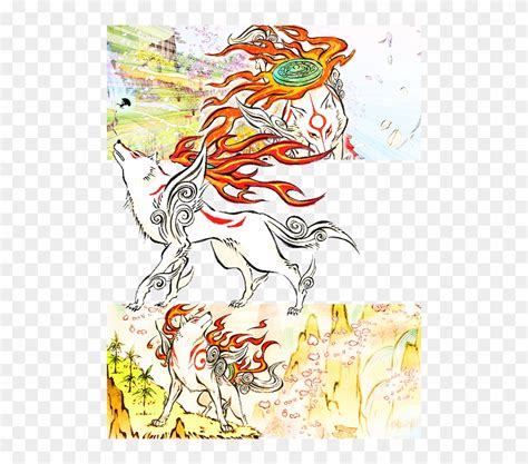 Okami Fire Wolf God Japanese Game Poster 32x24 Free Transparent PNG