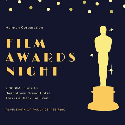 Black And Gold Trophy And Confetti Illustration Simple Oscar Invitation