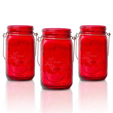 6 Pack Fantado Regular Mouth Ruby Red Color Mason Jar W Handle 16oz