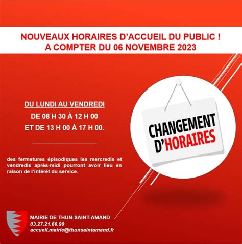 Nouveaux Horaires D Ouverture Au Public A Compter Du Novembre