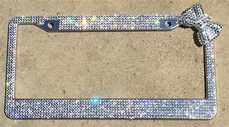 Crystal Clear Silver Rhinestone License Plate Frame With Upper Corner