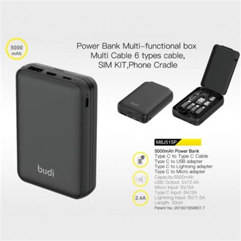 Buy Budi In Mah Power Bank With Data Cables And Sim Card Holder