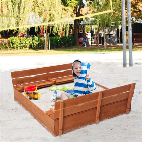 Wooden Sandbox Kids Outdoor Backyard Bench Play Sand Box YJ - picture