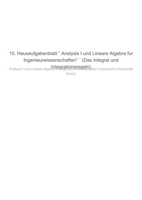 SOLUTION Technische Universitt Berlin 10 Hausaufgabenblatt Analysis I